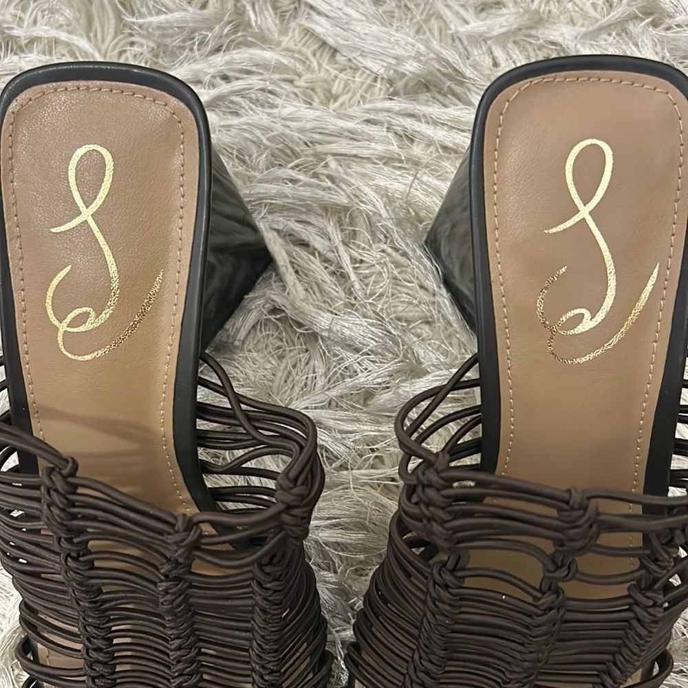Sam Edelman Laurette Block Heel Woven Mules Sandals in Caviar Brown size 7 - Picture 8 of 15